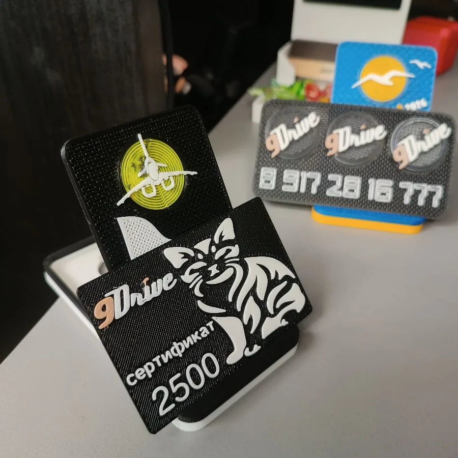 Чёрная карточка 9Drive с белым контуром кошки и цифрой 2500